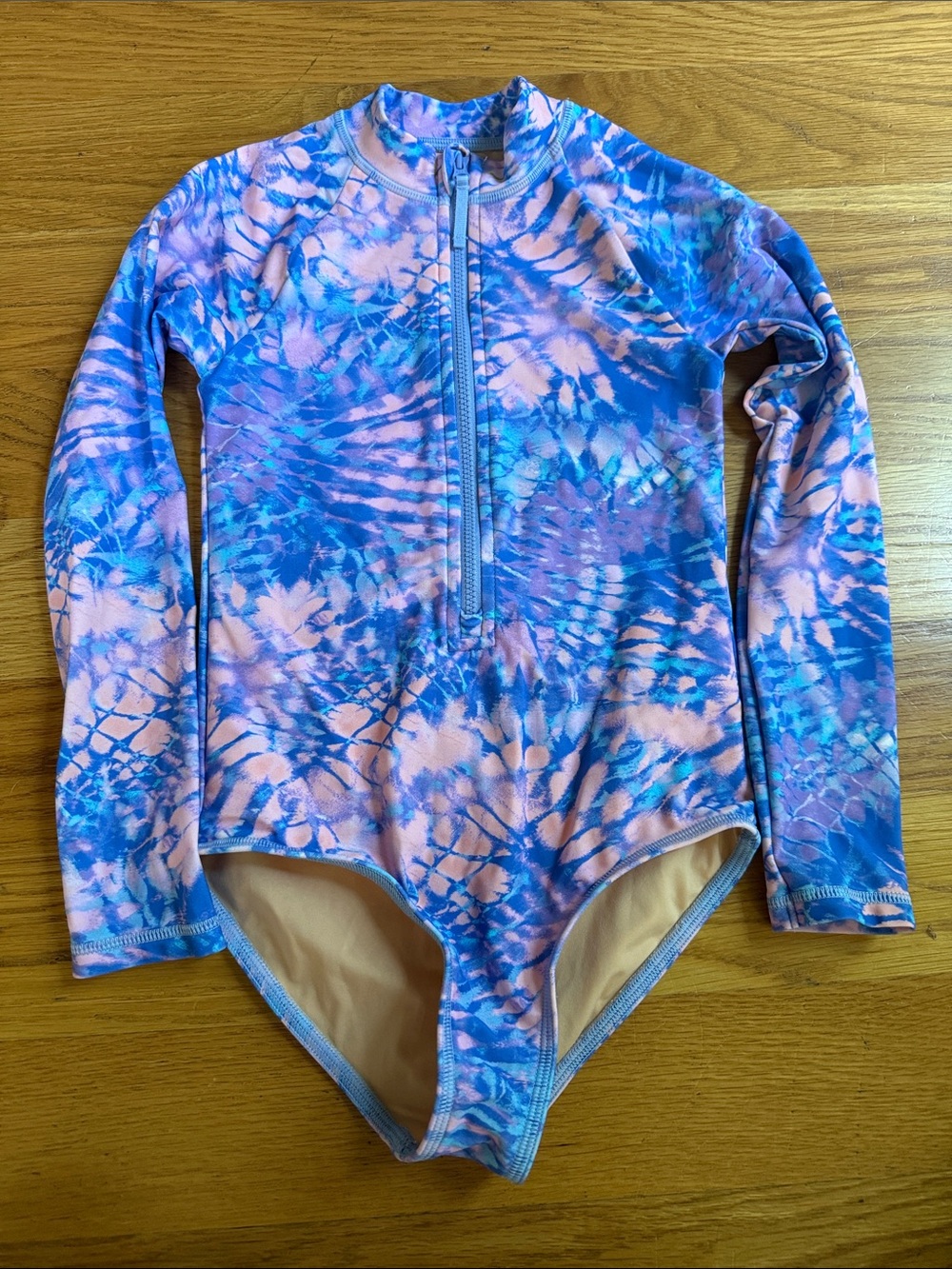 Crewcuts Girls Long Sleeve One-Piece Swimsuit - Pink & Blue Tie-Dye